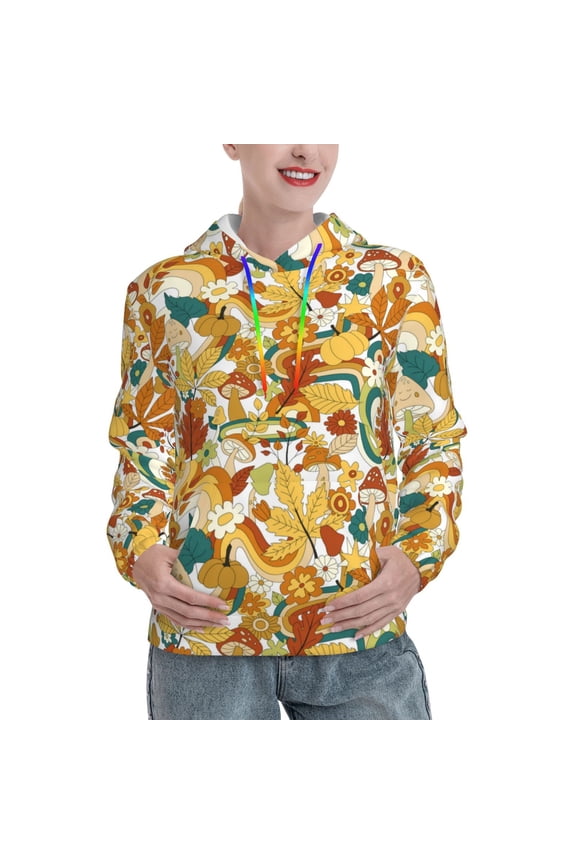 Hoodies for Women - 70s Groovy Hippie Comfrt Colour Drawstring Women'S Fashion Hoodies & Sweatshirts, Fall Outfits Clothes for Women 2024 Pullover with Kangaroo Pocket