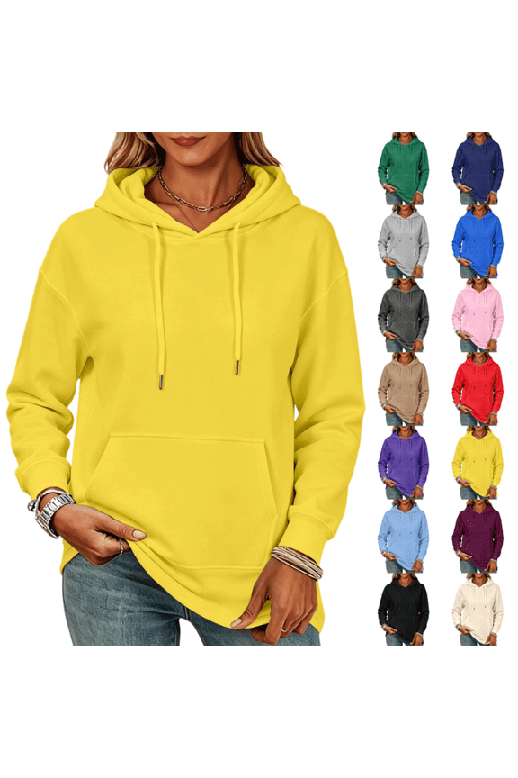 Hoodies for Women Basic Fit Hooded Comfy Oversized Hoodie, Cuff Ribbed Knit, Cool Travel Going Out, Youth Juniors Teacher, Thermal Thin Warmy, Graduation Festive (Yellow,XXL)