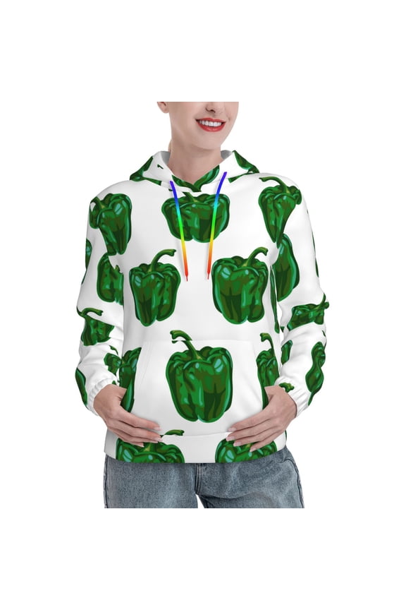 Hoodies for Women - Bell Pepper Pattern green Comfrt Colour Drawstring Women'S Fashion Hoodies & Sweatshirts, Fall Outfits Clothes for Women 2024 Pullover with Kangaroo Pocket