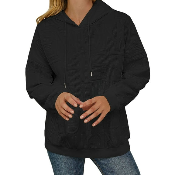 Hoodies Women Black Waffle Hoodie Long Sleeve Tops Pullover Hoodie Women's Clothes XXL