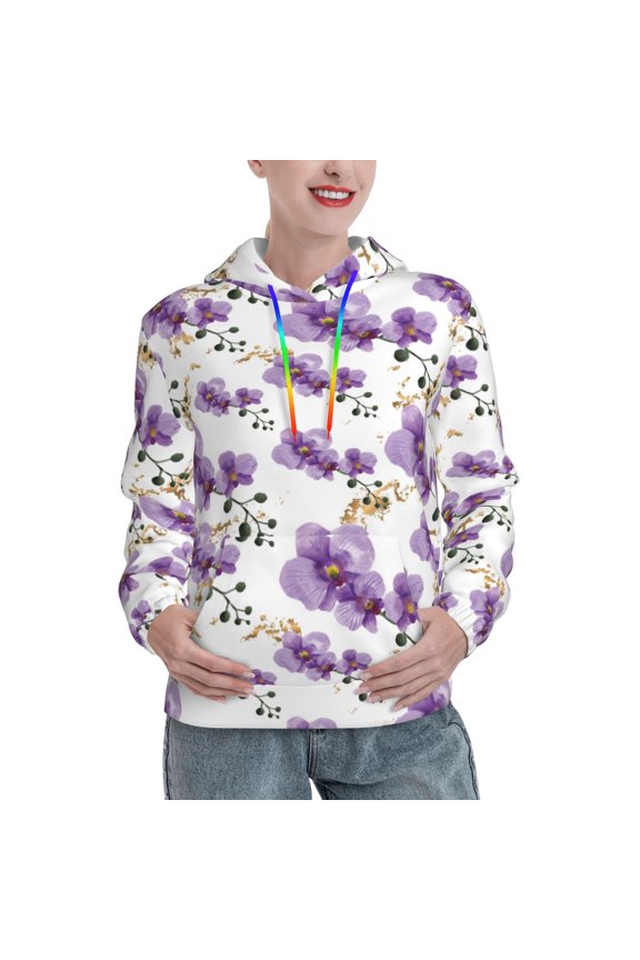 Hoodies for Women - Bloom Orchids Flowers Comfrt Colour Drawstring Women'S Fashion Hoodies & Sweatshirts, Fall Outfits Clothes for Women 2024 Pullover with Kangaroo Pocket