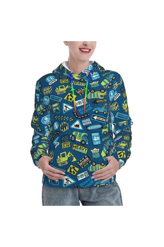 Hoodies for Women - Cartoon Heavy Machinery Comfrt Colour Drawstring Women'S Fashion Hoodies & Sweatshirts, Fall Outfits Clothes for Women 2024 Pullover with Kangaroo Pocket