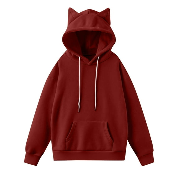 Hoodies for Women Cats Ear Long Sleeve Drawstring Pullover Hooded Sweatshirts with Kangaroo Pockets Solid Color Casual Oversized Cute Tops 2025 Fall Winter Y2K