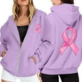 thumbnail image 1 of Hoodies for Women Cropped Fitted Seamless Y2K Style Women's Zip Up Hoodie Pullover Cancer Awareness Month Long Sleeve Pocket Drawstring Casual Sweatshirt For Everyday Wear, 1 of 6