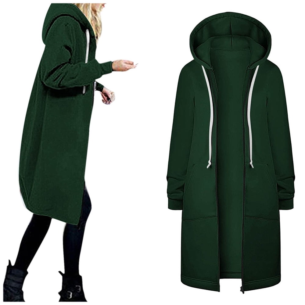 Chrisuno Women's Casual Zip Up Hoodie - Long Tunic Sweatshirt Fleece Jacket, Oversized Fit