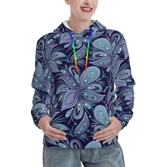 Hoodies for Women - Dotted Floral Paisley Comfrt Colour Drawstring Women'S Fashion Hoodies & Sweatshirts, Fall Outfits Clothes for Women 2024 Pullover with Kangaroo Pocket