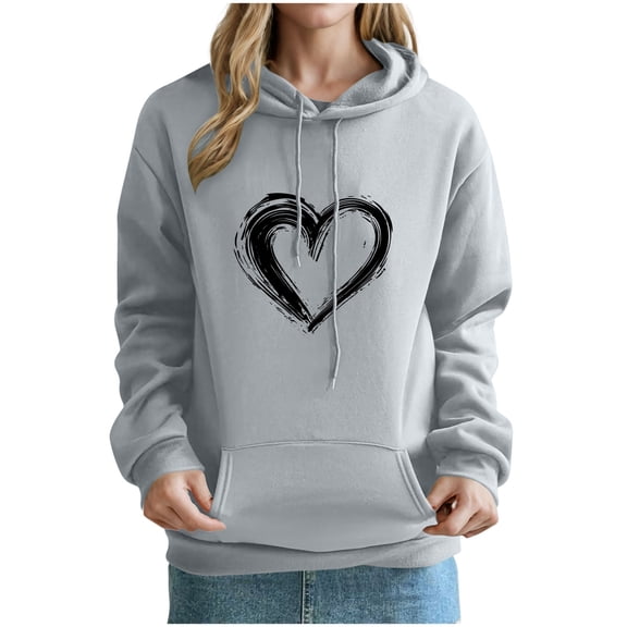 Hoodies for Women Drawstring Hooded Sweatshirts with Pockets Long Sleeve Tops Hearts Printed Sweater Casual Pullover Comfy Loose Fit Coats with Hood Womens Sweatshirtss Size 8-16