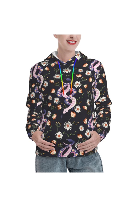 Hoodies for Women - Exotic Cute Snake White Daisy Comfrt Colour Drawstring Women'S Fashion Hoodies & Sweatshirts, Fall Outfits Clothes for Women 2024 Pullover with Kangaroo Pocket