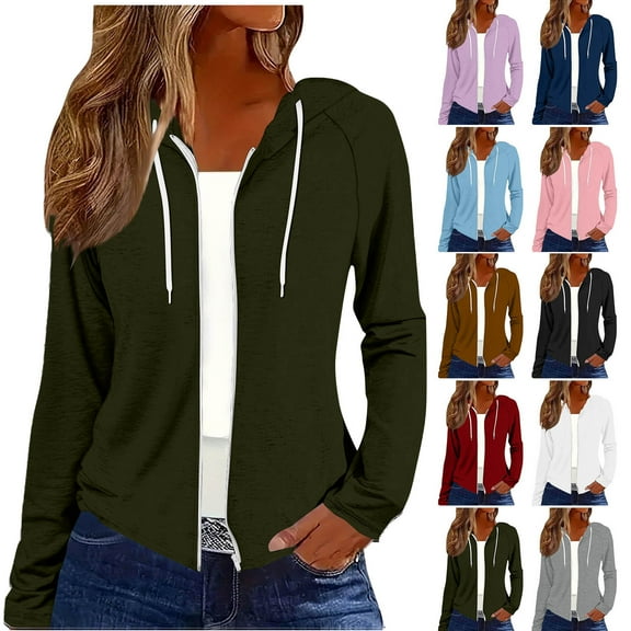 Hoodies for Women Fall Cute Jacket Oversized Casual Sweatshirts with Pocket Ndbuld Women's and Women's Plus Zip Up Fleece Jacket with Hood, Sizes XS-4X,Army Green,S