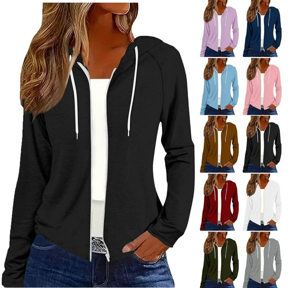 Hoodies for Women Fall Cute Jacket Oversized Casual Sweatshirts with Pocket Ndbuld Women's and Women's Plus Zip Up Fleece Jacket with Hood, Sizes XS-4X,Black,2XL