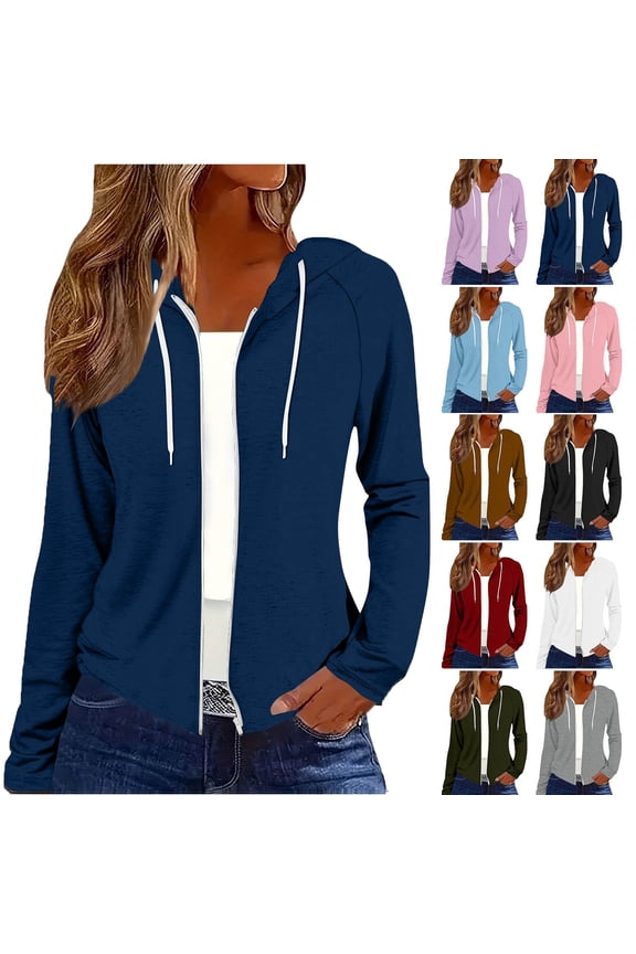 Hoodies for Women Fall Cute Jacket Oversized Casual Sweatshirts with Pocket Ndbuld Women's and Women's Plus Zip Up Fleece Jacket with Hood, Sizes XS-4X,Blue,L