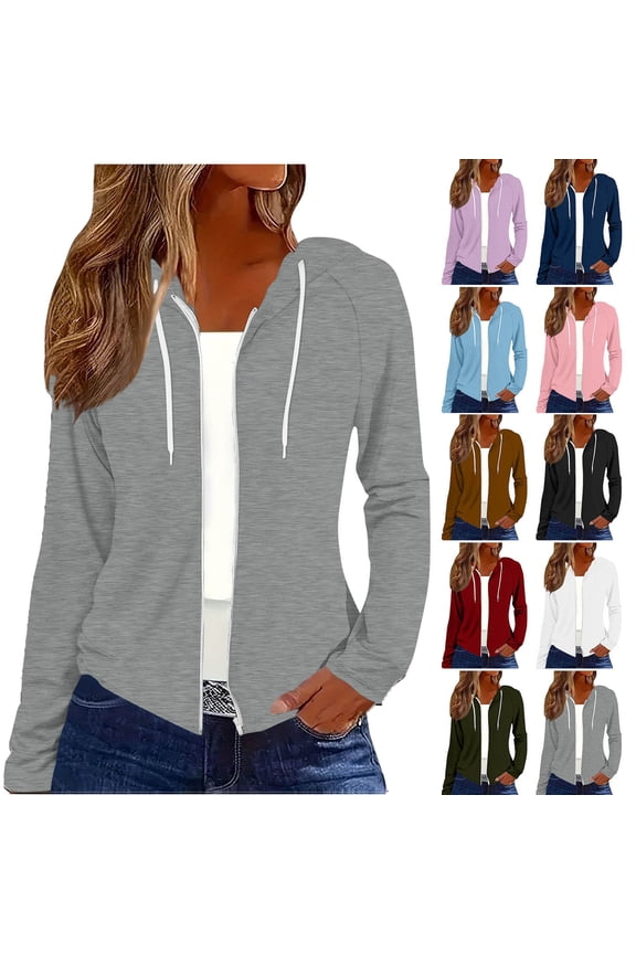 Hoodies for Women Fall Cute Jacket Oversized Casual Sweatshirts with Pocket Ndbuld Women's and Women's Plus Zip Up Fleece Jacket with Hood, Sizes XS-4X,Gray,2XL