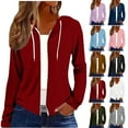 thumbnail image 1 of Hoodies for Women Fall Cute Jacket Oversized Casual Sweatshirts with Pocket Ndbuld Women's and Women's Plus Zip Up Fleece Jacket with Hood, Sizes XS-4X,Red,L, 1 of 3