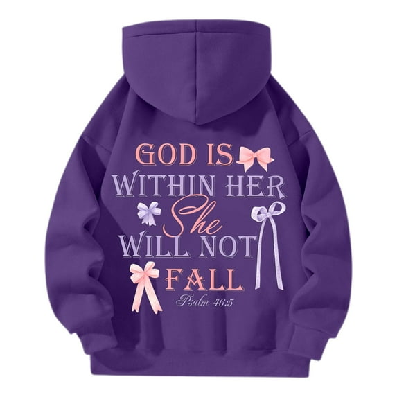 Hoodies for Women Fall Half Zip Hoodie with Vintage Bow Print Oversized Drop Shoulder Hooded Sweatshirt Streetwear Winter Sweaters for Women Purple XXL