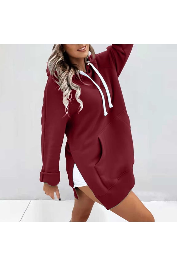 Hoodies for Women Fashion Hoodies & Sweatshirts Fashion Casual Warm Sweatshirt Long Sleeve O Neck Soft Solid Shirt Ladies Winter Sweatshirts Tops Red L