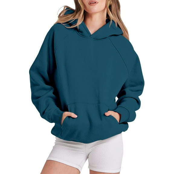 Hoodies for Women Fashion Hoodies & Sweatshirts Women Hoodies Fleece Oversized Sweatshirt Casual Basic Long Sleeve Athletic Workout Pullover Fall Clothes Blue