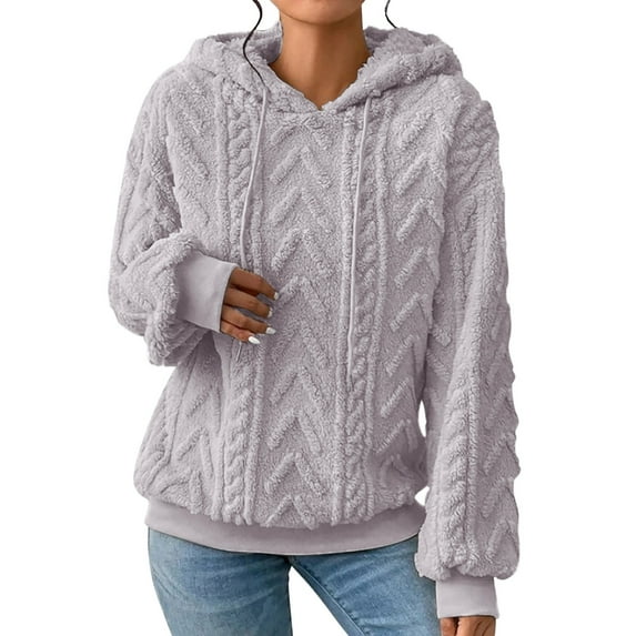 Hoodies for Women Fashion Hoodies & Sweatshirts Women's Solid Plush Spliced Women's New Solid Hooded Thickened Jacquard Long Sleeve Sweater Coat Top Gray XL