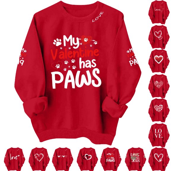 Sweatshirt for Women Fashion Valentines Day Comfortable Heart Printed Pullover Tops Trendy Loose Long Sleeve Crew Neck Blouse Sweatshirt XS-XL