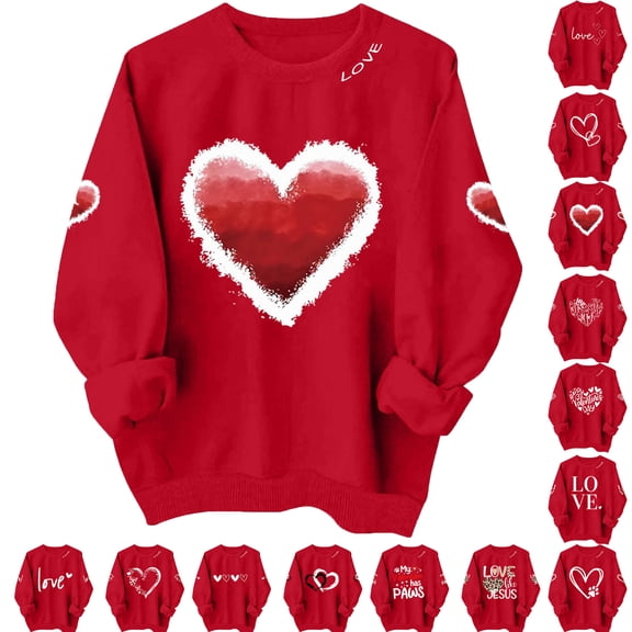 Sweatshirt for Women Fashion Valentines Day Comfortable Heart Printed Pullover Tops Trendy Loose Long Sleeve Crew Neck Blouse Sweatshirt XS-XL