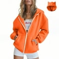 thumbnail image 1 of Hoodies for Women Fashion Sweatshirts With Ear Hat Fashionable Loose Casual Long Sleeved Top Shoulder Down Long Sleeved Sweatshirt Oversized Hoodies Tops with Pockets Orange,XXL, 1 of 9
