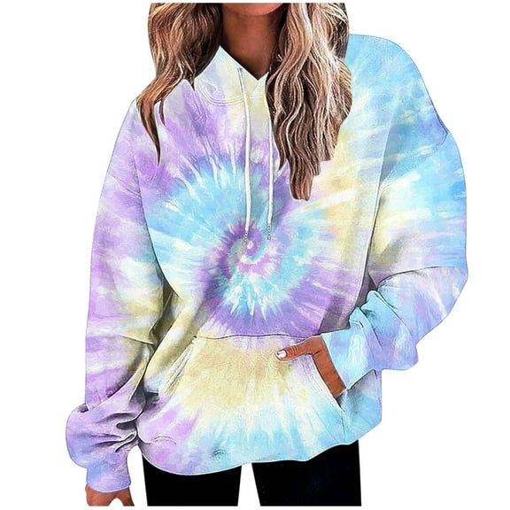Hoodies for Women Fashion Tie Dye Gradient Oversized Sweatshirt Plus Size Loose Fit Cute Hooded Jacket Outwears Drawstring Fall Pullover Tops with Pocket