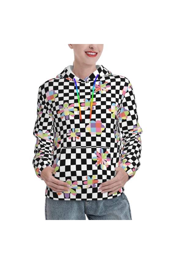 Hoodies for Women - Floral Flower Checkerboard 90s Y2K Comfrt Colour Drawstring Women'S Fashion Hoodies & Sweatshirts, Fall Outfits Clothes for Women 2024 Pullover with Kangaroo Pocket