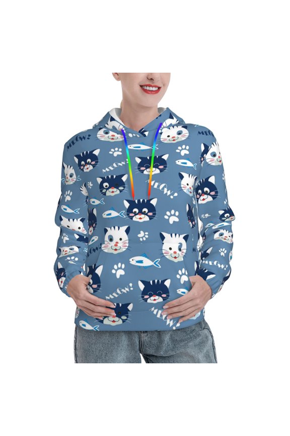Hoodies for Women - Funny Cute Cat Face Fish Comfrt Colour Drawstring Women'S Fashion Hoodies & Sweatshirts, Fall Outfits Clothes for Women 2024 Pullover with Kangaroo Pocket