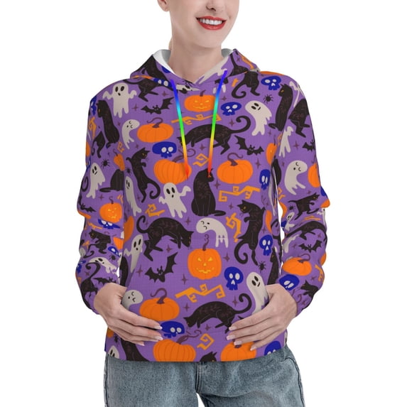 Hoodies for Women - Halloween Black Cats Comfrt Colour Drawstring Women'S Fashion Hoodies & Sweatshirts, Fall Outfits Clothes for Women 2024 Pullover with Kangaroo Pocket