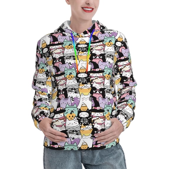 Hoodies for Women - Halloween Decoration Cartoon Cat Comfrt Colour Drawstring Women'S Fashion Hoodies & Sweatshirts, Fall Outfits Clothes for Women 2024 Pullover with Kangaroo Pocket