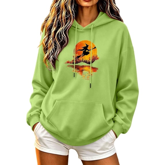 Hoodies for Women Halloween Graphic Printing Sweatshirts Long Sleeve Pullover Hooded Hoodie Casual Comfortable Fall Hoody Tops with Kangaroo Pocket Women's Halloween Costumes