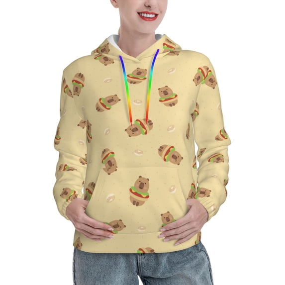 Hoodies for Women - Hamburger Capybara Comfrt Colour Drawstring Women'S Fashion Hoodies & Sweatshirts, Fall Outfits Clothes for Women 2024 Pullover with Kangaroo Pocket