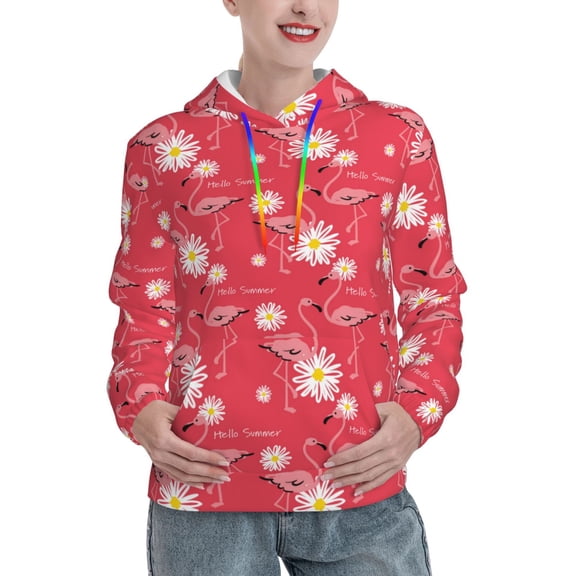 Hoodies for Women - Hello Summer Flamingo Comfrt Colour Drawstring Women'S Fashion Hoodies & Sweatshirts, Fall Outfits Clothes for Women 2024 Pullover with Kangaroo Pocket