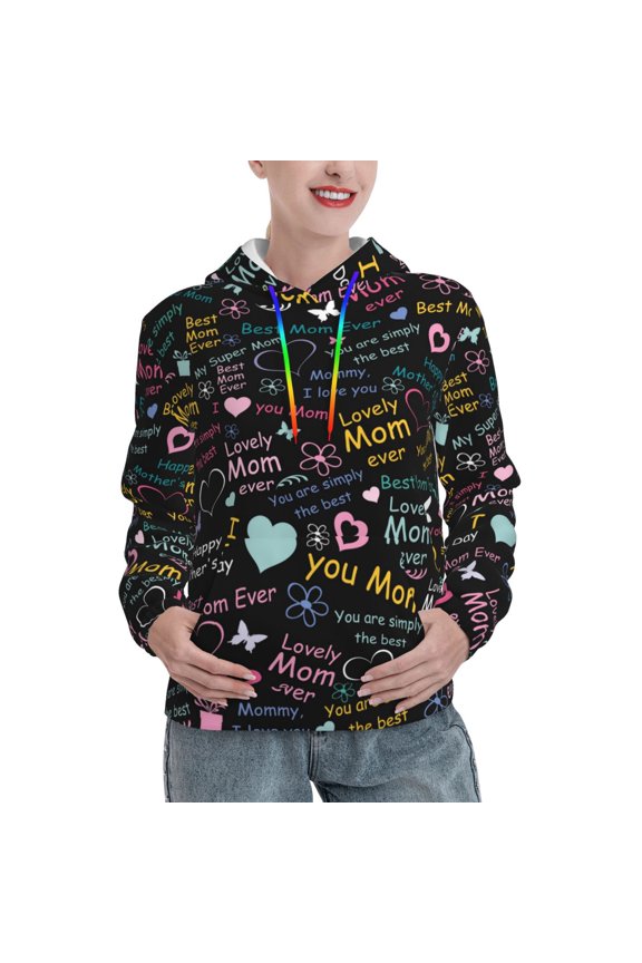 Hoodies for Women - I love you Mom Comfrt Colour Drawstring Women'S Fashion Hoodies & Sweatshirts, Fall Outfits Clothes for Women 2024 Pullover with Kangaroo Pocket