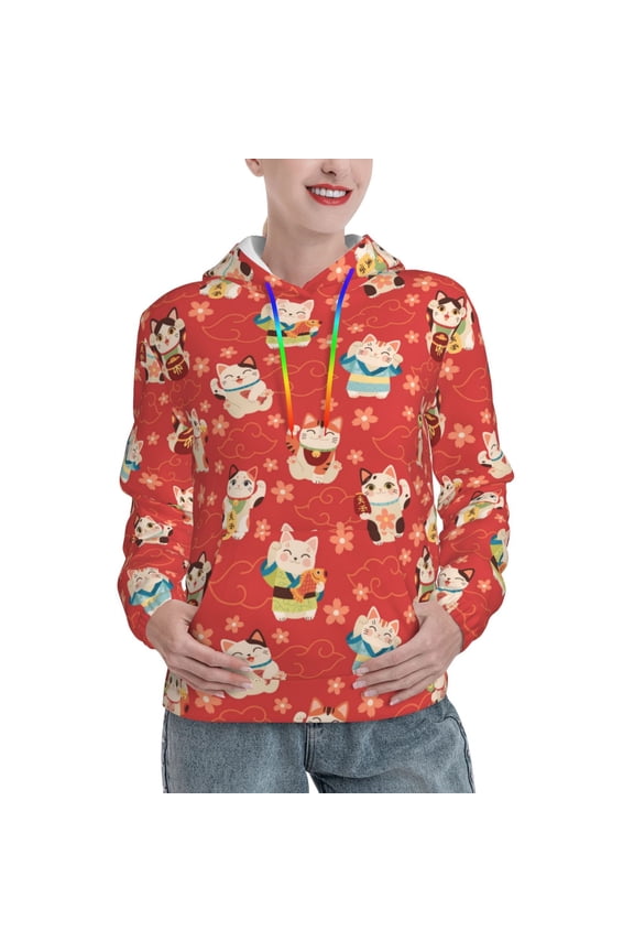 Hoodies for Women - Japanese Maneki Cats Comfrt Colour Drawstring Women'S Fashion Hoodies & Sweatshirts, Fall Outfits Clothes for Women 2024 Pullover with Kangaroo Pocket