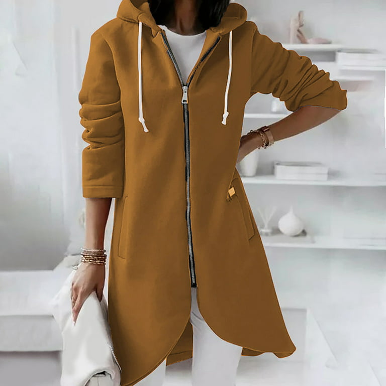 Hoodies for Women KONBECA Women's Solid Color Zip up Hoodie, Long Irregular  Hem Long Coat, Plus Size Winter Warm Sweatshirts Jackets Hoodies Outerwear 