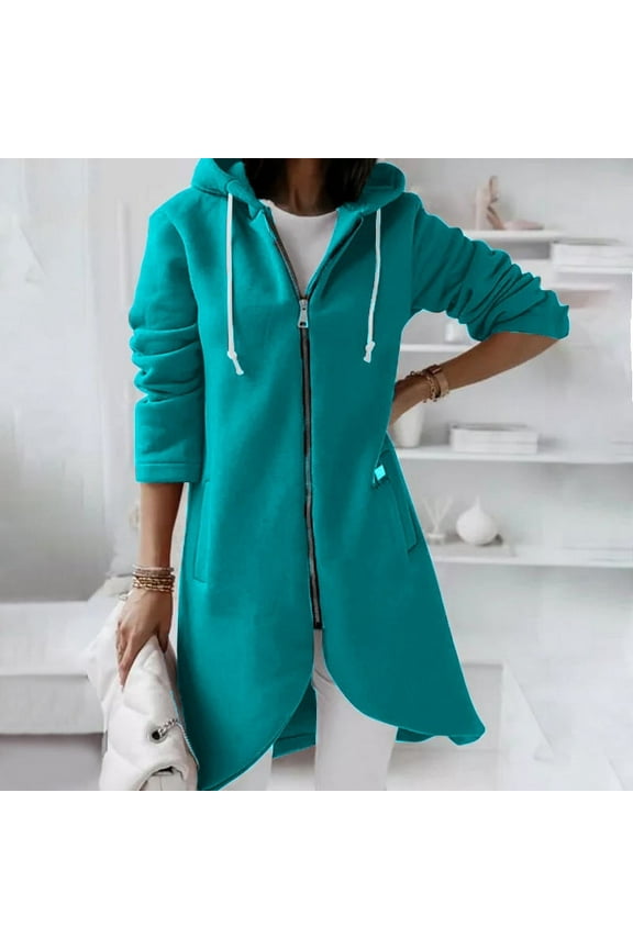 Hoodies for Women Zpanxa Women's Solid Color Zip up Hoodie, Long Irregular Hem Long Coat, Plus Size Winter Warm Sweatshirts Jackets Hoodies Outerwear with Pockets Mint Green L
