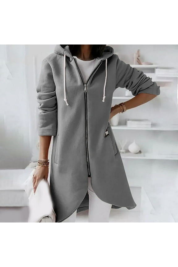 Hoodies for Women Zpanxa Women's Solid Color Zip up Hoodie, Long Irregular Hem Long Coat, Plus Size Winter Warm Sweatshirts Jackets Hoodies Outerwear with Pockets Gray 3XL