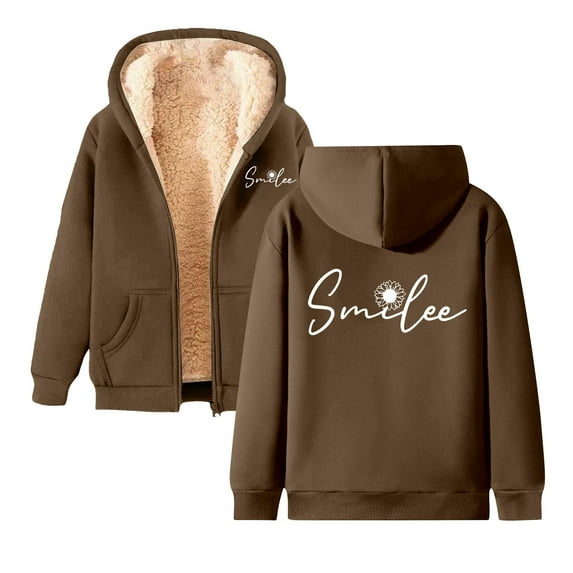 Hoodies for Women Ladies' Fashionable Comfortable And Casual Autumn And Winter Casual Printed Sports Winter Coat With Zipper Hooded Sweatshirt With Pocket Womens Oversized Zip up Hoodie Brown 2XL