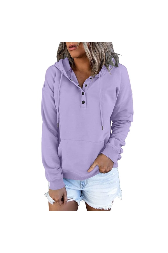 Hoodies For Women Long Casual Down For Womens Pocket Hooded Sweatshirts Pullover Sleeve Button V Drawstring Hoodies Neck Women's Hoodies & Sweatshirts Hoodie