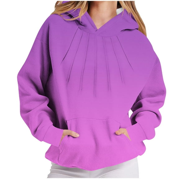 Hoodies for Women Long Sleeve Crewneck Loose Sweatshirts Soft Comfortable Pocket Fall Fashion Outfits Solid Color Lightly Casual Tops Winter Clothes 2025