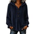 thumbnail image 1 of Hoodies Women Long Sleeve Hooded Top Small V Neck Button Shirt Sweatshirt Tops Solid Fall Winter Casual Outerwear, 1 of 4