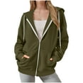 thumbnail image 1 of Hoodies for Women Long Sleeve Zip Up Sweatshirt Darwstring Hoody Jackets wth Pockets Fall Winter Cardigan Outerwear Womens Warm Hoodies Casual Loose Zipped Coats for Women army green L, 1 of 6