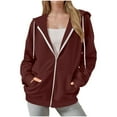 thumbnail image 1 of Hoodies for Women Long Sleeve Zip Up Sweatshirt Darwstring Hoody Jackets wth Pockets Fall Winter Cardigan Outerwear Womens Warm Hoodies Casual Loose Zipped Coats for Women wine S, 1 of 6
