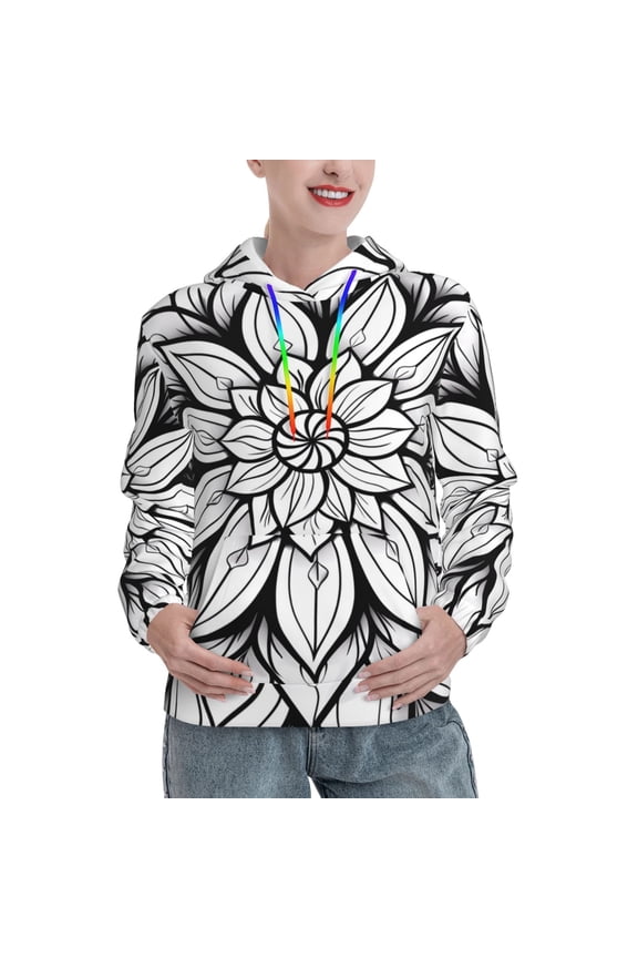 Hoodies for Women - Mandala Floral Line Art Comfrt Colour Drawstring Women'S Fashion Hoodies & Sweatshirts, Fall Outfits Clothes for Women 2024 Pullover with Kangaroo Pocket