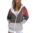 thumbnail image 1 of Hoodies for Women New Comfortable And Fashionable Color Block Printed Zipper Top Hooded Sweater Petite Medium Sweatshirt Women Hoodie Sweatshirt Crop Top Coat Sports Pullover Tops Red M, 1 of 5