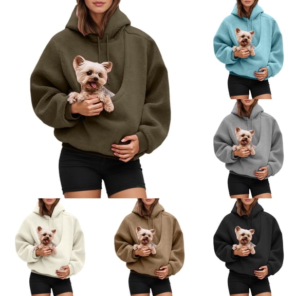 Hoodies for Women Oversized Pullover Hooded Sweatshirt with Large Pocket Front Carry Pouch for Small Cats Dogs Soft Fall Winter Loose Casual Womens Hoodies Bronze XXL