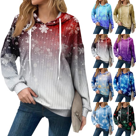 Hoodies For Women Oversized Winter Cute Sweatshirts Pullover Trendy Fall Clothes, Christmas Print Lightweight Design without Pockets for Comfortable Fall Winter Wear,Dark Blue,M