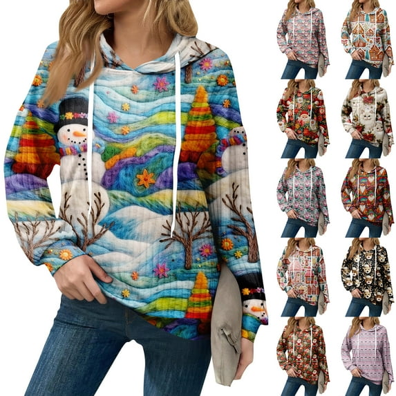 Hoodies For Women Oversized Winter Cute Sweatshirts Pullover Trendy Fall Clothes, Christmas Print Lightweight Design without Pockets for Comfortable Fall Winter Wear,Brown,2XL