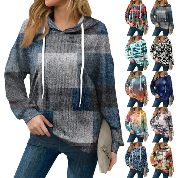 Hoodies For Women Oversized Winter Cute Sweatshirts Pullover Trendy Fall Clothes, Floral Print Lightweight Design without Pockets for Fall Winter Style and Comfort,Gray,S