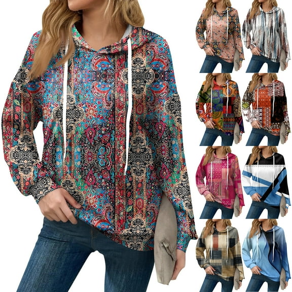 Hoodies For Women Oversized Winter Cute Sweatshirts Pullover Trendy Fall Clothes, Retro Print Lightweight Design without Pockets for Fall Winter Fashion and Comfort,Hot Pink,S
